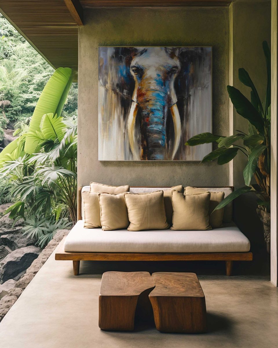 AF_Animals_Elephant_Expressionist_Square_Sacred-Elegance_v01_Mockup_Livingroom