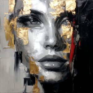 woman face abstract gold red oil 3